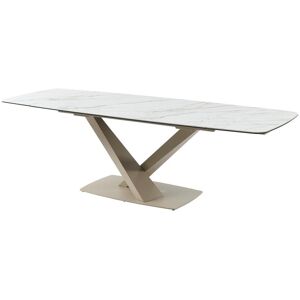 Table a manger extensible 6 a 10 couverts en verre trempe, ceramique et metal - Effet marbre blanc et beige - MALATA de Pascal MORABITO