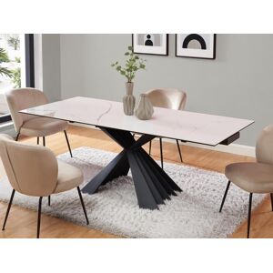 Table a manger extensible 4 a 8 couverts en ceramique et metal - Effet marbre blanc et noir - BEKIM de Pascal MORABITO