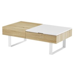 Vente-unique Table basse avec plateau relevable et 1 tiroir - MDF et acier - Naturel et blanc - BALUN