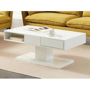 Vente-unique Table basse avec plateau pivotant, 2 tiroirs et 2 niches - MDF - Blanc laqué - ILYA - Publicité