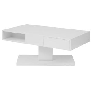 Vente-unique Table basse avec plateau pivotant, 2 tiroirs et 2 niches - MDF - Blanc laqué - ILYA