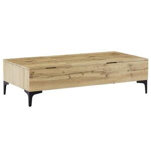 Vente-unique Table basse avec 2 plateaux relevables et 1 porte - MDF et acier - Naturel et noir - KAYLINO