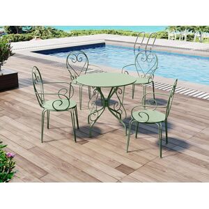 Vente-unique.com Salle a manger de jardin en metal facon fer forge : une table et 4 fauteuils - Vert amande - GUERMANTES de MYLIA