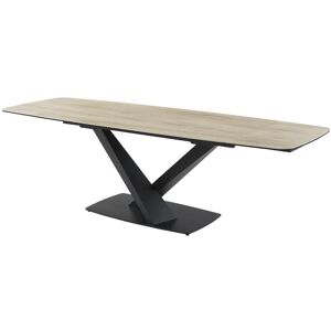 Table a manger extensible 6 a 10 couverts en verre trempe ceramique et metal Naturel clair et Noir MALATA de Pascal MORABITO