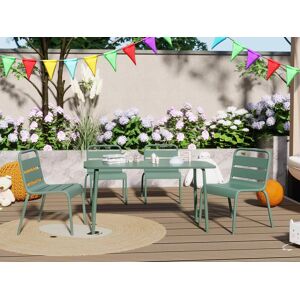 MYLIA Salle à manger de jardin pour enfants en métal - une table et 4 chaises empilables - Vert amande - POPAYAN de MYLIA