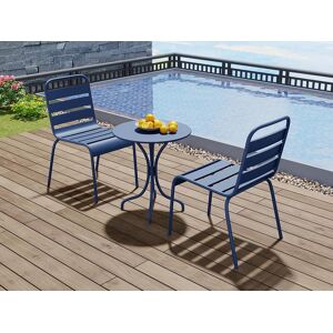 Salle a manger de jardin en metal - une table D.60cm et 2 chaises empilables - Bleu nuit - MIRMANDE de MYLIA