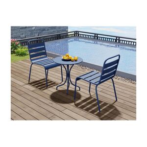 MYLIA Salle à manger de jardin en métal - une table D.60cm et 2 chaises empilables - Bleu nuit - MIRMANDE de MYLIA