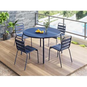 Vente-unique.com Salle a manger de jardin en metal - une table D.110cm et 4 chaises empilables - Bleu nuit - MIRMANDE de MYLIA