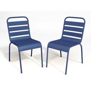 MYLIA Lot de 2 chaises de jardin empilables en métal - Bleu nuit - MIRMANDE de MYLIA