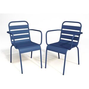 MYLIA Lot de 2 fauteuils de jardin empilables en métal - Bleu nuit - MIRMANDE de MYLIA