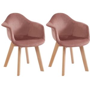 Vente-unique Lot de 2 chaises enfant avec accoudoirs en velours et hêtre - Rose - POUPINETTE - Publicité