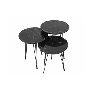 Vente-unique Tables basses gigognes en métal et MDF - Effet marbre noir - DARIULA