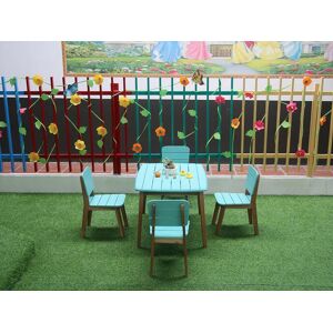 Salle a manger de jardin bleue pour enfants en acacia 4 chaises et 1 table GOZO de MYLIA