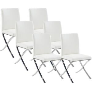 Vente unique Lot de 6 chaises Simili et acier chrome inoxydable Blanc CALY