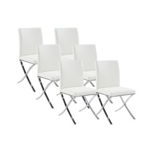 Vente-unique Lot de 6 chaises - Simili et acier chromé inoxydable - Blanc - CALY