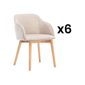 Vente unique Lot de 6 chaises avec accoudoirs Tissu et hevea Beige JELISA