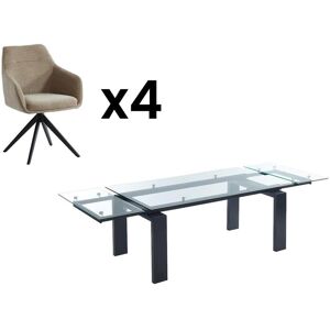 Vente-unique Ensemble table LUBANA + 4 chaise MUSE - Noir et beige