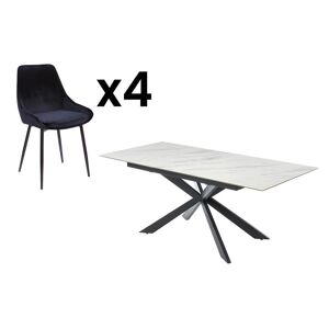 Vente-unique Ensemble table ALBINA + 4 chaises MASURIE - Blanc et Noir