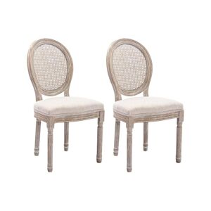 Vente-unique Lot de 2 chaises - Cannage, tissu et bois d'hevea - Beige - ANTOINETTE