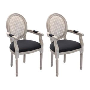 Vente unique Lot de 2 chaises avec accoudoirs Cannage tissu et bois dhevea Noir ANTOINETTE