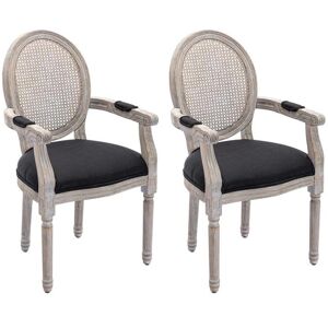 Vente-unique Lot de 2 chaises avec accoudoirs - Cannage, tissu et bois d'hévéa - Noir - ANTOINETTE - Publicité