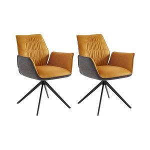 Vente-unique Lot de 2 chaises avec accoudoirs - Tissu et métal - Jaune et gris anthracite - MARILA