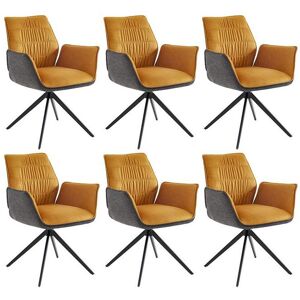 Vente-unique Lot de 6 chaises avec accoudoirs - Tissu et métal - Jaune et gris anthracite - MARILA