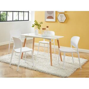 Vente unique Table a manger 4 couverts en MDF et hetre Blanc CAROLIANE