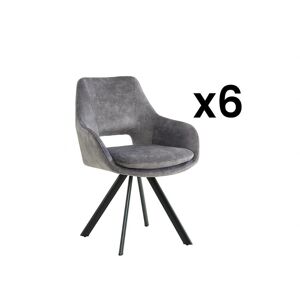 Vente-unique Lot de 6 chaises avec accoudoirs - Velours et métal - Gris - KELINE