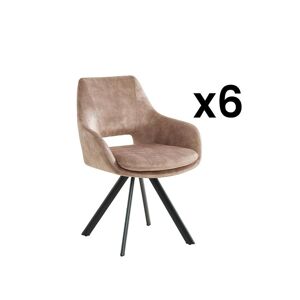 Vente-unique Lot de 6 chaises avec accoudoirs - Velours et métal - Beige - KELINE