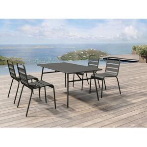 Salle a manger de jardin en metal - une table L.160 cm et 4 chaises empilables - Gris fonce - MIRMANDE de MYLIA