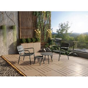 Salon de jardin en metal - 2 fauteuils bas empilables et tables gigognes - Gris fonce - MIRMANDE de MYLIA