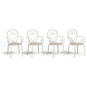 Vente-unique.com Lot de 4 fauteuils de jardin empilables en metal facon fer forge - Beige - GUERMANTES de MYLIA
