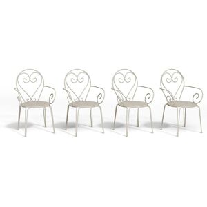 MYLIA Lot de 4 fauteuils de jardin empilables en métal façon fer forgé - Beige - GUERMANTES de MYLIA