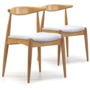 VS Venta-stock Pack 2 chaises Corzo, Couleur Chene, Bois Massif, 52,5 cm x 50 cm x 74.5 cm