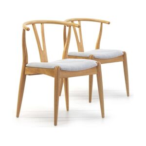 VS Venta-stock Pack 2 chaises Rustic, Couleur Chêne, Bois Massif, 55 cm x 54,5 cm x 76 cm