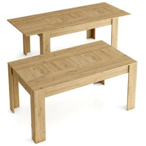 Skraut Home Table de Salle a manger de 140cm extensible 200cm, Couleur Chêne mat, 90x140/200x76.1cm