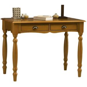 Table A Ecrire Pin Massif Miel 2 Tiroirs Pieds Tournés L 100 H 74.3 P 56.4 cm