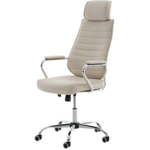 Fauteuil de bureau a roulettes en synthetique creme hauteur reglable BUR10004