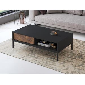 Vente-unique Table basse avec 2 tiroirs et 2 niches - Noir et Naturel fonce - MIALINE