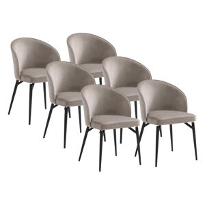Vente-unique Lot de 6 chaises en velours et métal noir - Beige - GILONA