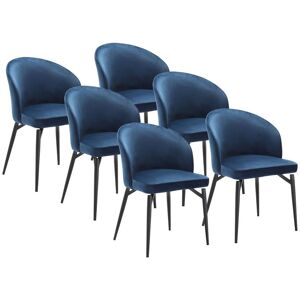 Vente-unique Lot de 6 chaises en velours et métal noir - Bleu - GILONA