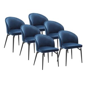 Vente-unique Lot de 6 chaises en velours et métal noir - Bleu - GILONA