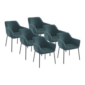 Vente-unique Lot de 6 chaises avec accoudoirs en tissu bouclette et métal noir - Bleu - AKETI