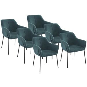 Vente-unique Lot de 6 chaises avec accoudoirs en tissu bouclette et métal noir - Bleu - AKETI