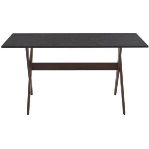 Vente-unique Table à manger 6 couverts en MDF et hêtre - Anthracite et naturel foncé - SERANI