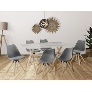 Vente unique Table a manger 6 couverts en MDF et hetre Blanc et naturel clair SERANI