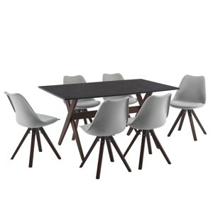 Vente-unique Ensemble table + 6 chaises - Anthracite, gris et naturel foncé - SERANI