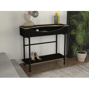 Vente-unique Console avec 1 etagere et 1 niche - Noir et Dore - MERIOVA