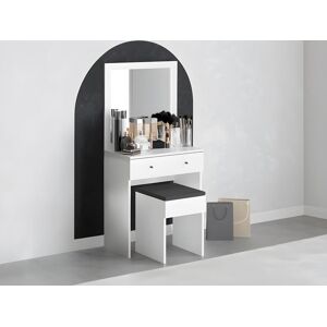 Vente unique Coiffeuse avec miroir et tabouret 1 tiroir Blanc ABONIA